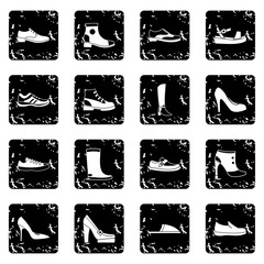 Obraz premium Shoe set icons in grunge style isolated on white background. Vector illustration