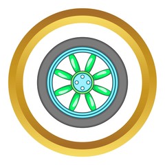 Fototapeta premium Car wheel vector icon in golden circle, cartoon style isolated on white background