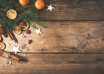 christmas spices on wooden table
