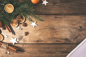 christmas spices on wooden table
