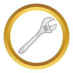 Wrench adjustable spanner vector icon in golden circle, cartoon style isolated on white background