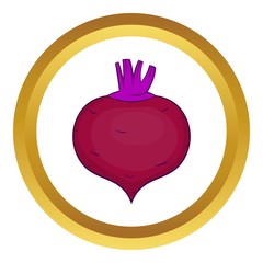 Beetroot vector icon in golden circle, cartoon style isolated on white background