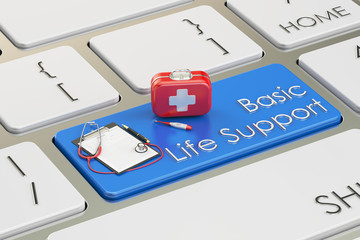 Basic Life Support key on keyboard, 3D rendering