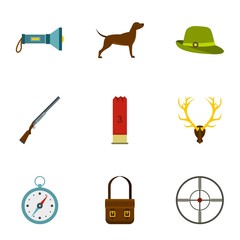 Shooting at animals icons set. Flat illustration of 9 shooting at animals vector icons for web