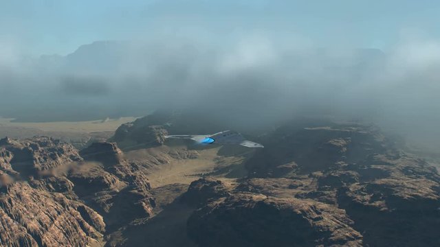 X47-B UAV in flight over desert in 4K