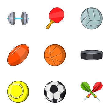 Accessories for training icons set. Cartoon illustration of 9 accessories for training vector icons for web