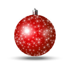 Vector red Christmas ball with simple snowflake ornament