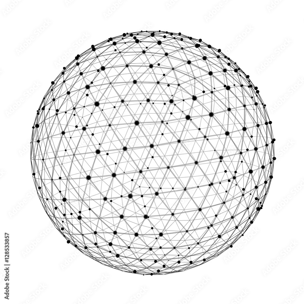 Aufkleber Abstract connection web sphere with spot and lines 3D rendering