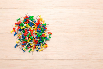 office desk group of pin and clip on wooden desk