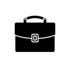 Briefcase icon. Black icon isolated on white background. Briefcase silhouette. Simple icon. Web site page and mobile app design vector element.