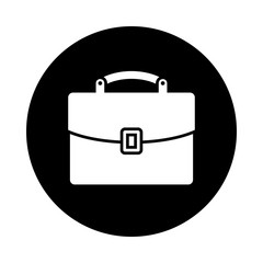 Briefcase icon. Black icon isolated on white background. Round icon. Briefcase silhouette. Simple circle icon. Web site page and mobile app design vector element.