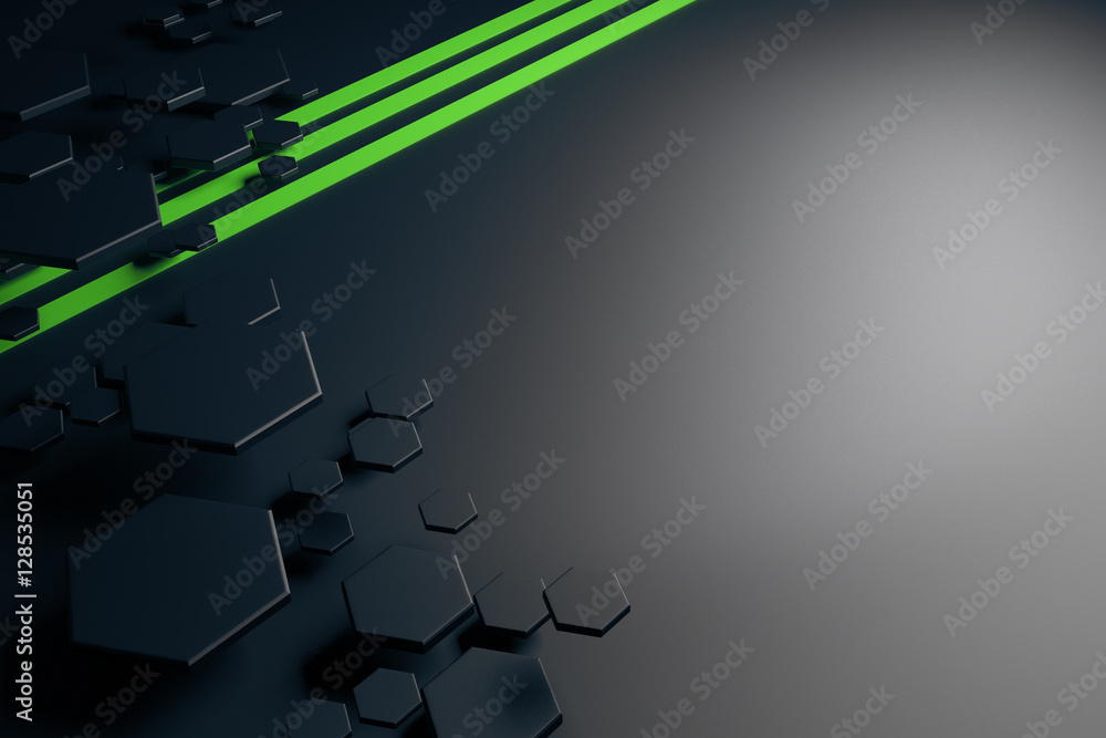 Poster grey honeycomb pattern and green lines