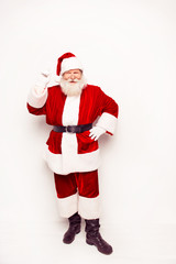Full portrait of santa claus gesturing on white background