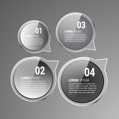 Set of four glossy shiny silver / metallic banners