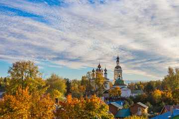 View on Troickaya church from the hill in Plyos, Russia
