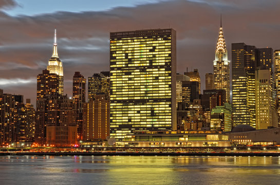 Manhattan skyline at night.