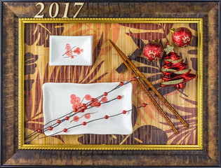 Sushi plate Christmas background with frame from the picture