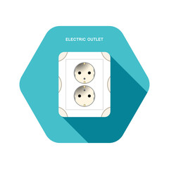 Vector isolated icon of electrical outlet on the turquoise hexagon background with shadow.