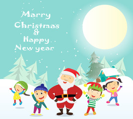 Fototapeta premium Merry Christmas And Happy New Year. Winter fun. happy children with santa 