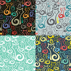 Set jf 4 vector seamless background with abstract cats.