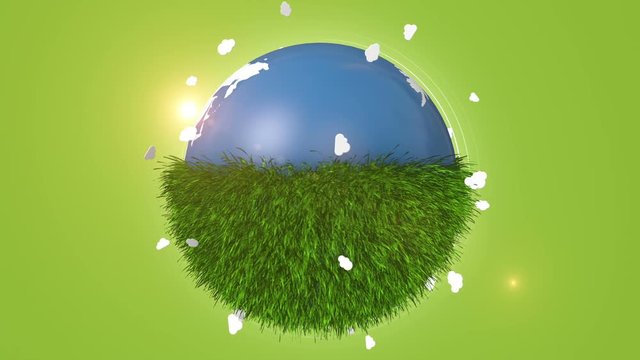 Green Grass Covering Half Of Orbiting Globe