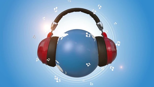 Earth Listening Music With Red Headphones