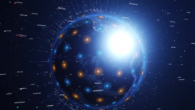 Digital shiny earth orbiting slowly. Global network concept.
