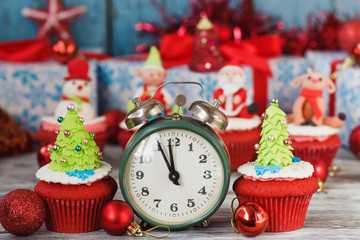 Christmas cupcakes with colored decorations
