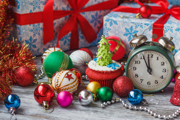 Christmas cupcake with colored decorations