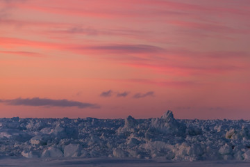 Purple sky over sea ice in Antarctica
