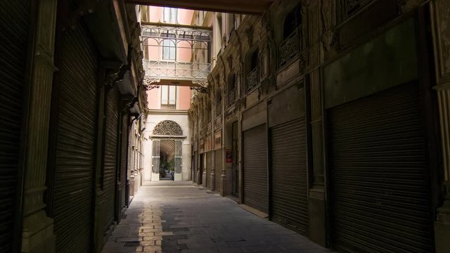 Barcelona Spain Dark Side Street between Historical Buildings near La Rambla