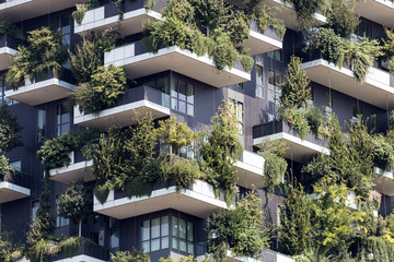 Grüner futuristischer Wolkenkratzer  Beziehung zwischen Architektur und Natur © tostphoto