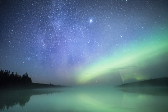 Lake and northern lights, Lapland, Finland, Scandinavia, Europe 