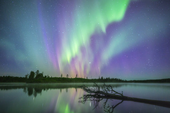 Lake and northern lights, Lapland, Finland, Scandinavia, Europe 