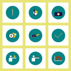 Collection of icons in flat style business statistics items