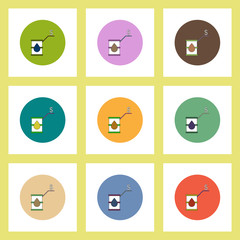flat icons set of oil barrel world price concept on colorful circles