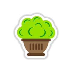 Vector illustration in paper sticker style Luxury interior big plant in pot