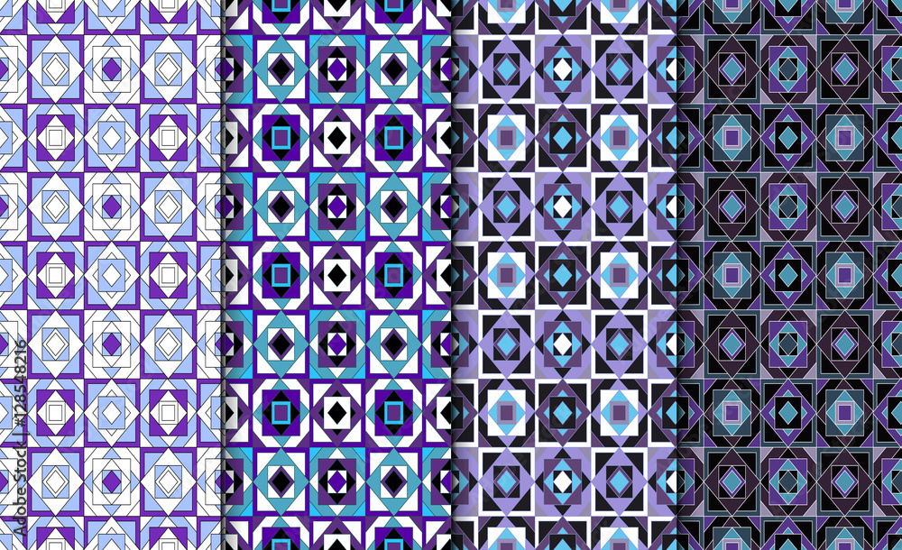 Poster collection of simple geometric pattern textures. set of 4 backgrounds. seamless repeating retro styl