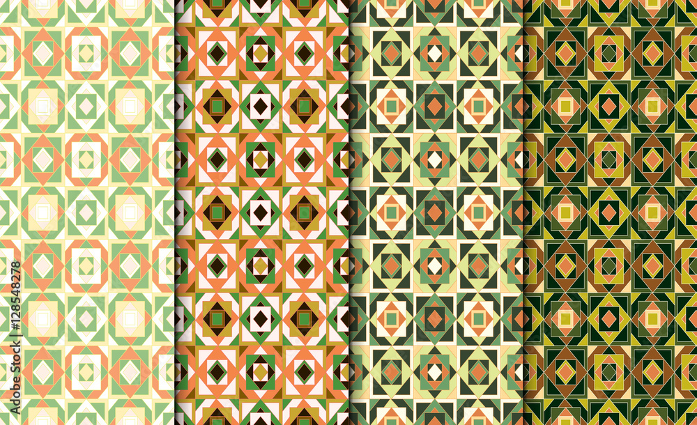Poster collection of simple geometric pattern textures. set of 4 backgrounds. seamless repeating retro styl
