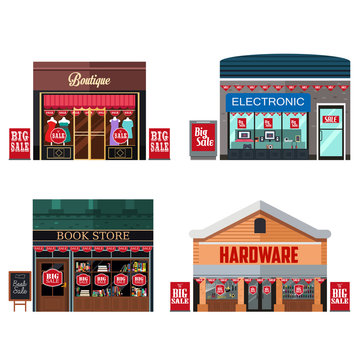 Different Stores with Sale Signs