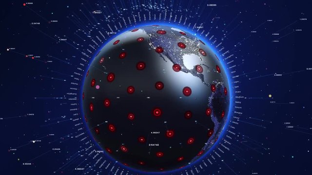Digital shiny world orbiting slowly. Global network concept.