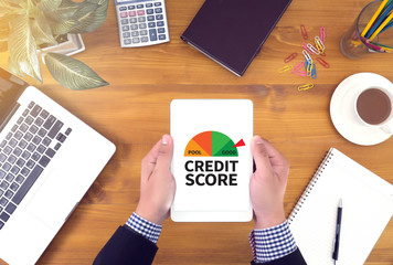 CREDIT SCORE  (Businessman Checking Credit Score Online and Fina