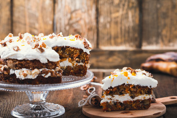 Homemade carrot orange cake with cream cheese frosting
