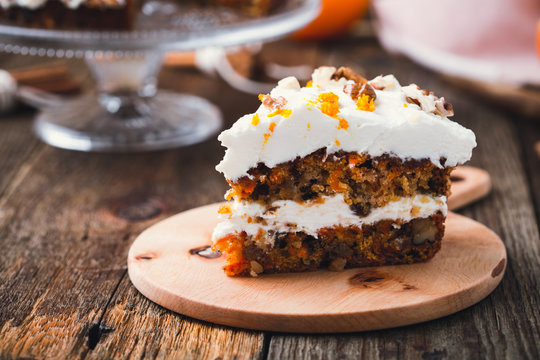 Homemade carrot orange cake with cream cheese frosting