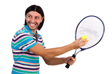 Man playing tennis isolated on white