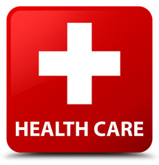 Health care (plus sign) red square button