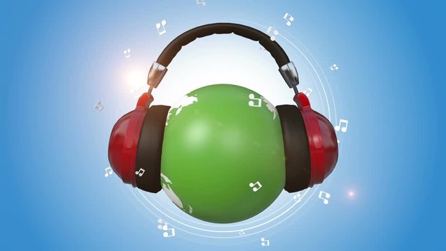 Earth Listening Music With Red Headphones