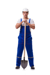Repairman with spade isolated on white