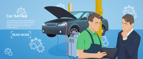 Banner of Auto mechanic service. Car Service. Service station. Maintenance car repair and working