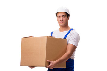 Man with boxes isolated on white